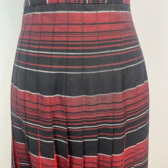 Pendleton Skirt sz 12 Black Red Plaid Wool Pleated Knee Career Suit Professional - Picture 4 of 12